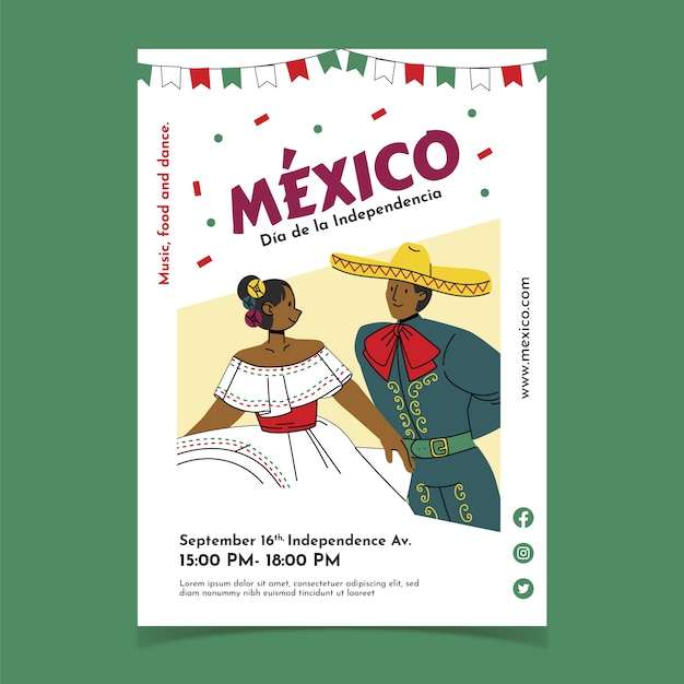 Flat vertical poster template for mexico independance celebration