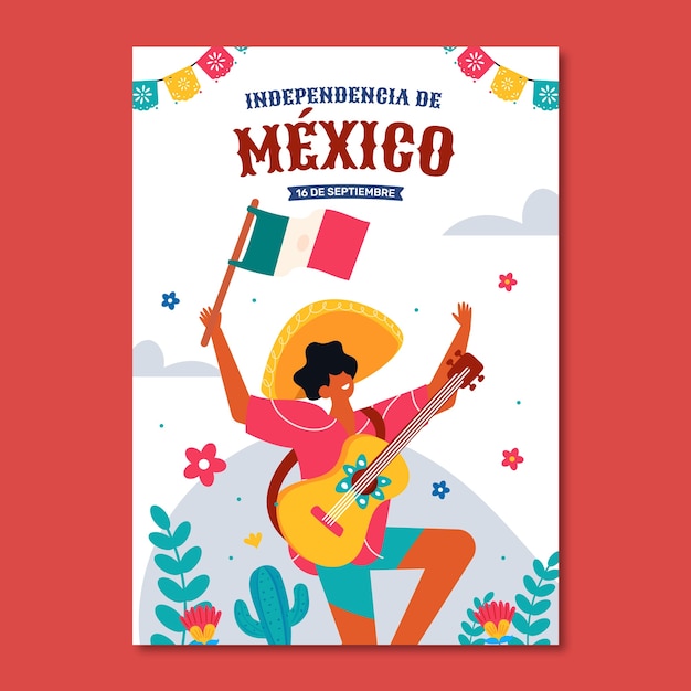 メキシコの独立を祝うための平らな垂直ポスターテンプレート