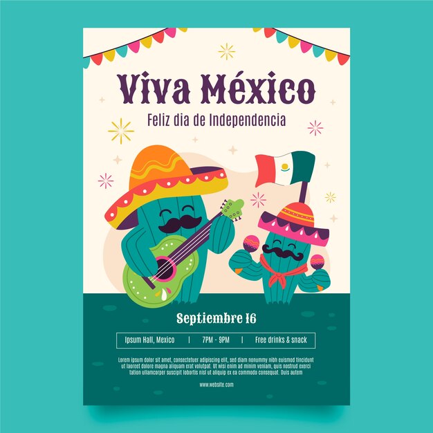 flat vertical poster template for mexico independence celebration