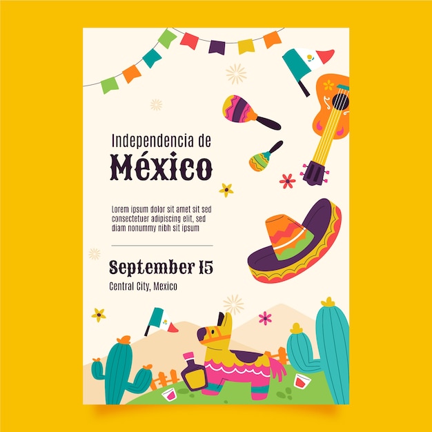 Free vector flat vertical poster template for mexico independence celebration