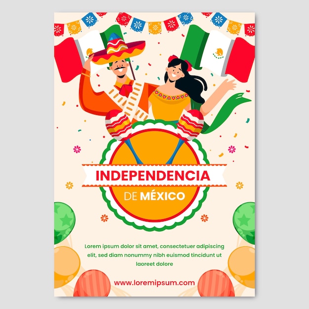 Free vector flat vertical poster template for mexico independence celebration