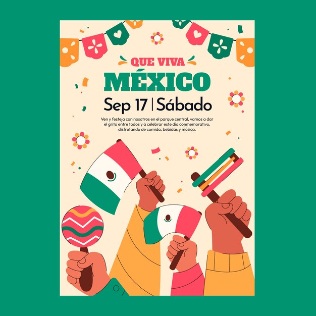 Flat vertical poster template for mexico independence celebration