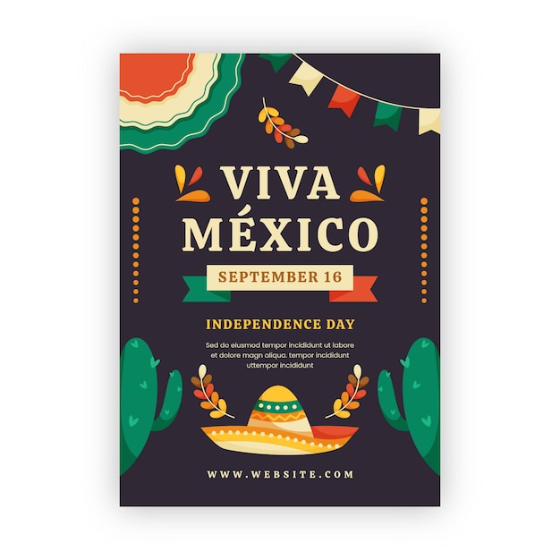멕시코 독립 축하를 위한 평면 수직 포스터 템플릿
