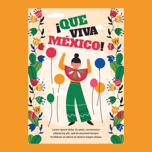 Flat vertical poster template for mexico independence celebration