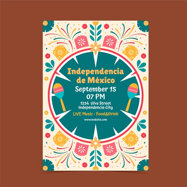 Flat vertical poster template for mexico independence day celebration