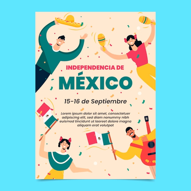 Free vector flat vertical poster template for mexico independence day celebration