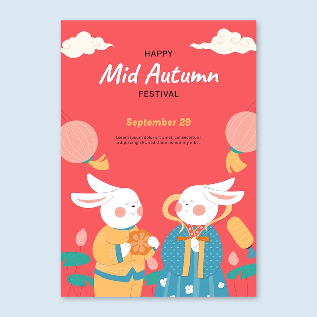 Free vector flat vertical poster template for mid-autumn festival celebration