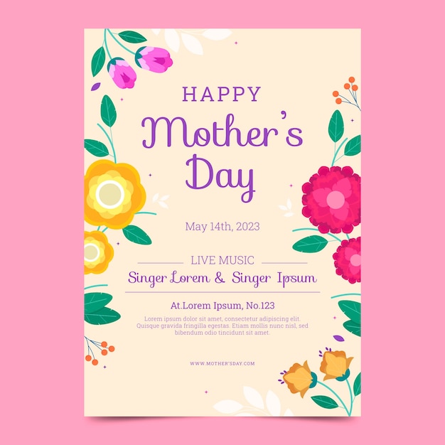 Free vector flat vertical poster template for mother's day celebration