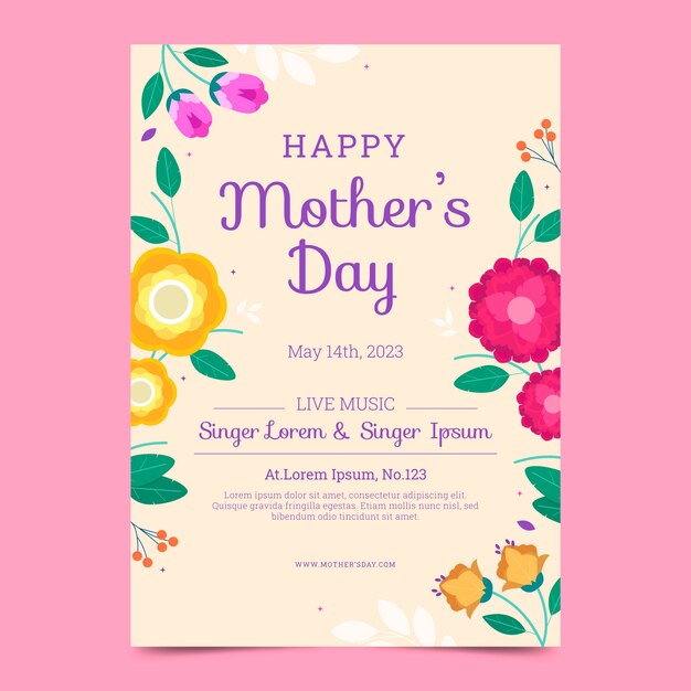 Flat vertical poster template for mother's day celebration