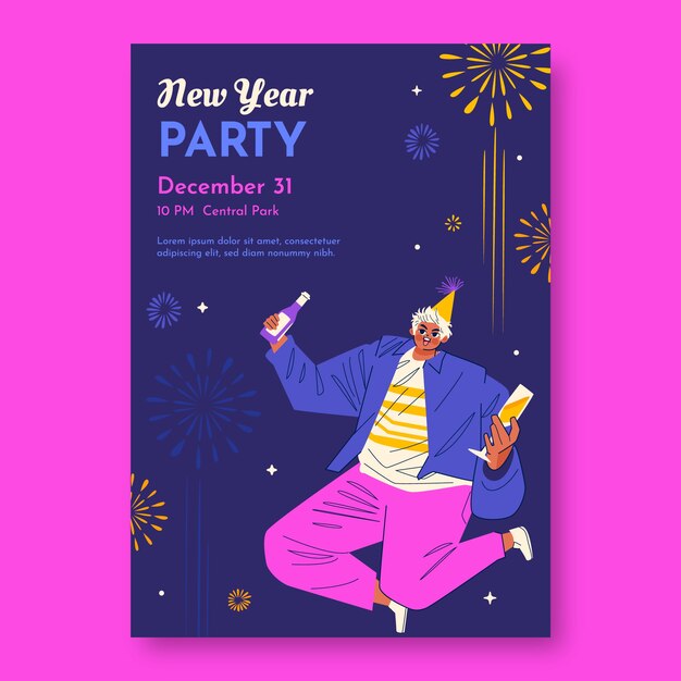 Flat vertical poster template for new year 2024 celebration