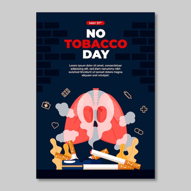 금연의 날 인식을 위한 평면 수직 포스터 템플릿