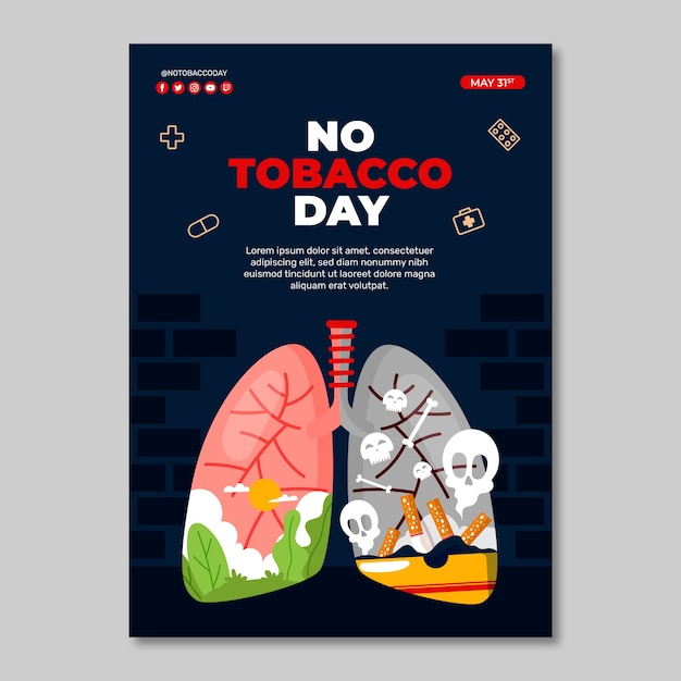 Free vector flat vertical poster template for no tobacco day awareness