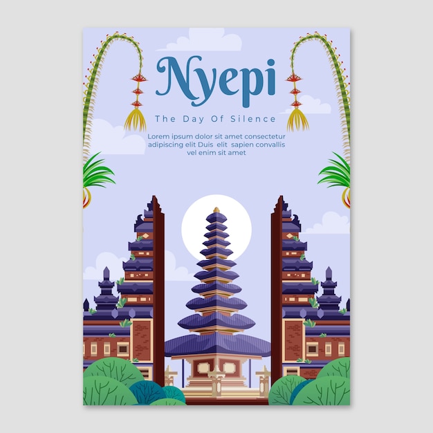 Плоский вертикальный шаблон плаката для nyepi