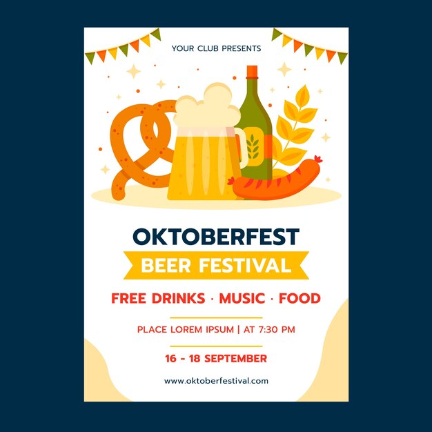 flat vertical poster template for oktoberfest beer festival celebration