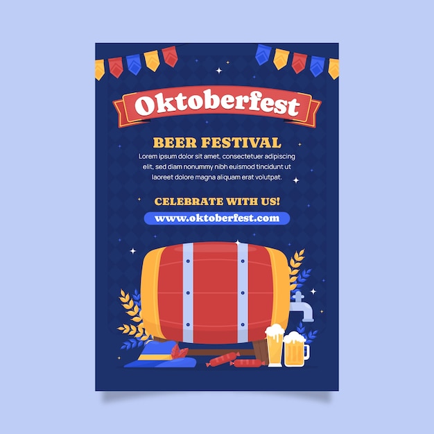 Vettore gratuito modello di poster verticale piatto per la celebrazione del festival della birra oktoberfest