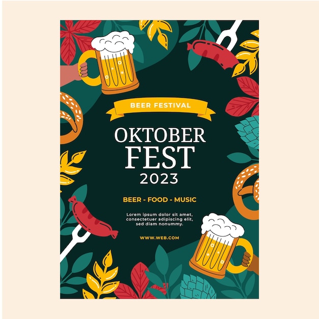 Vettore gratuito modello di poster verticale piatto per la celebrazione del festival della birra oktoberfest