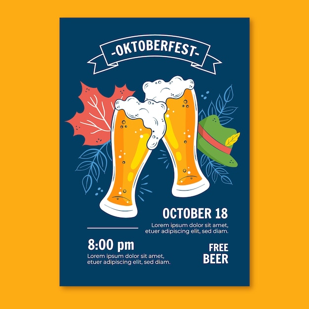 Vettore gratuito modello di poster verticale piatto per la celebrazione del festival della birra oktoberfest