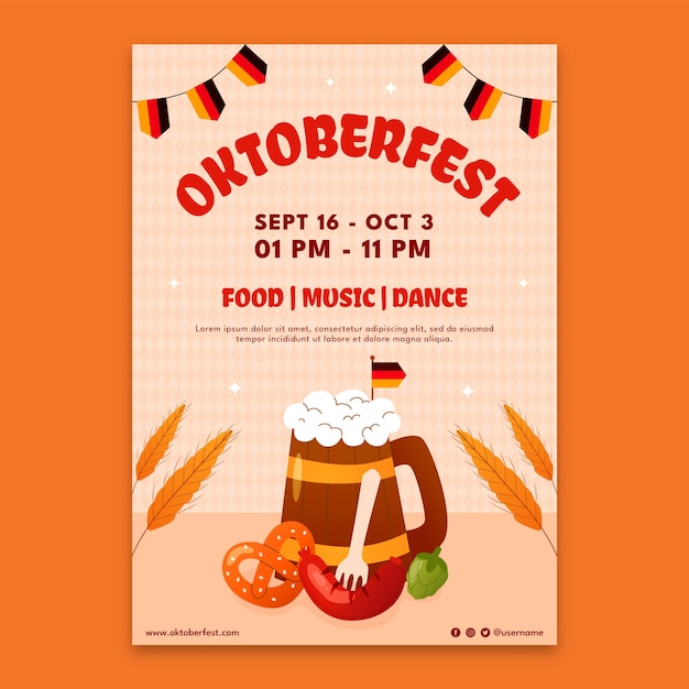 flat vertical poster template for oktoberfest beer festival celebration