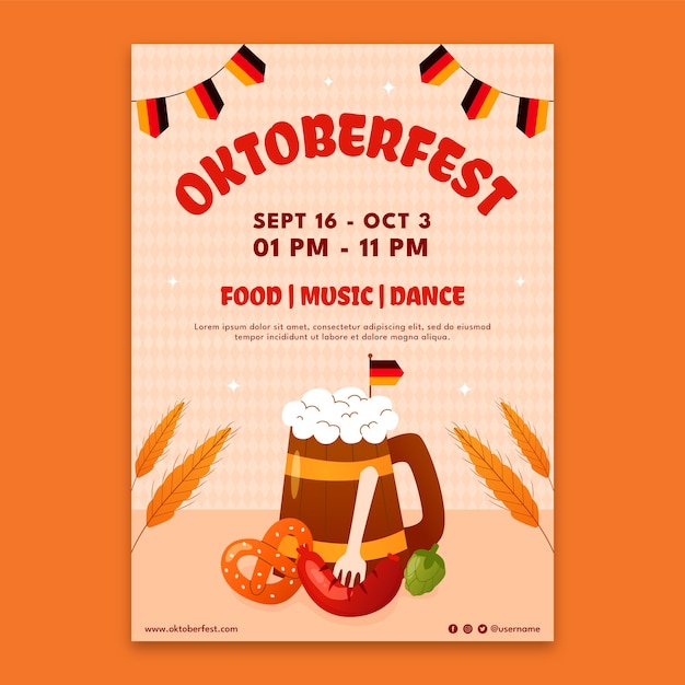 Flat vertical poster template for oktoberfest beer festival celebration