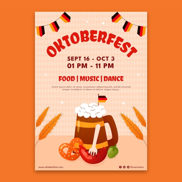 Modello di poster verticale piatto per la celebrazione del festival della birra oktoberfest