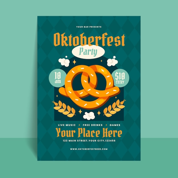 Плоский вертикальный шаблон плаката для празднования пивного фестиваля Oktoberfest