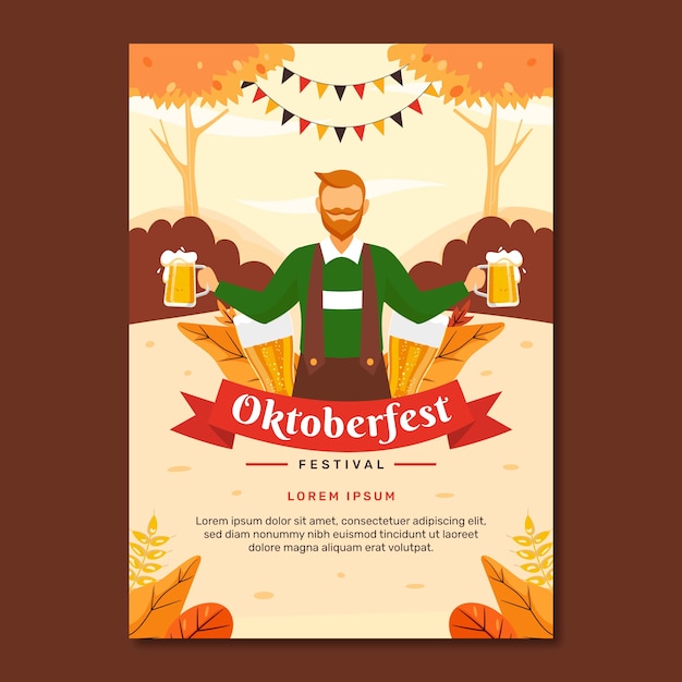 Vettore gratuito modello di poster verticale piatto per la celebrazione del festival della birra oktoberfest