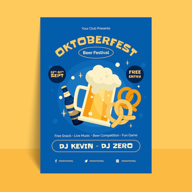 Vettore gratuito modello di poster verticale piatto per la celebrazione del festival della birra oktoberfest