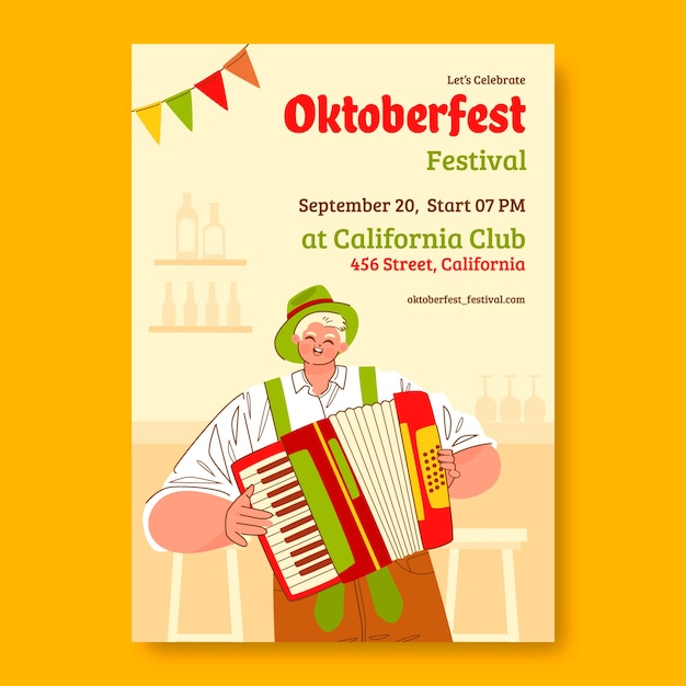 Modello di poster verticale piatto per la celebrazione del festival della birra oktoberfest