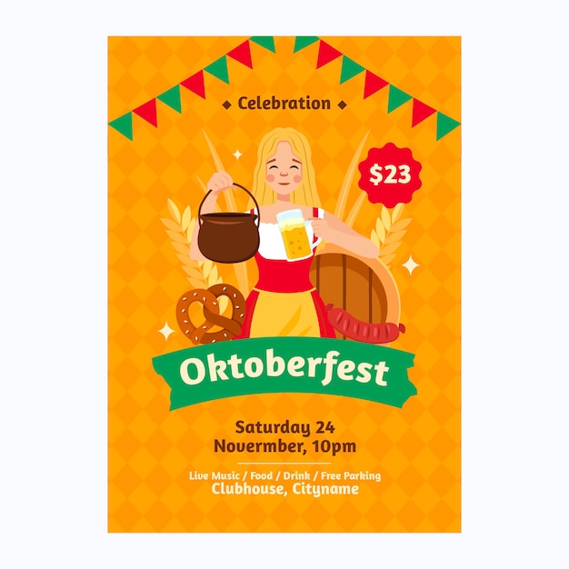 Modello di poster verticale piatto per il festival dell'oktoberfest