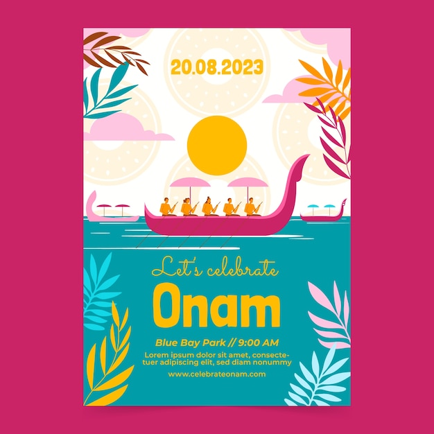 Flat vertical poster template for onam festival celebration