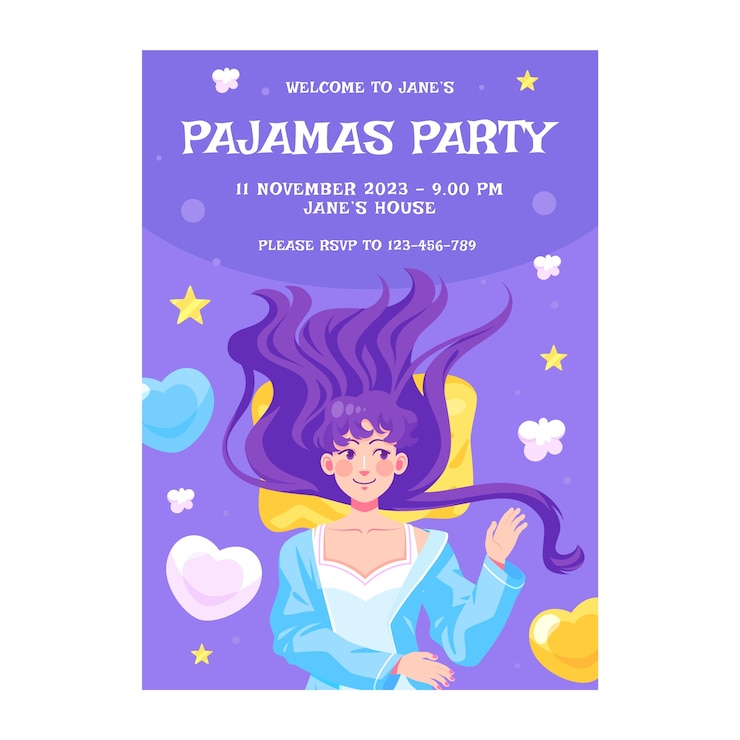 Free Vector flat vertical poster template for pajamas party