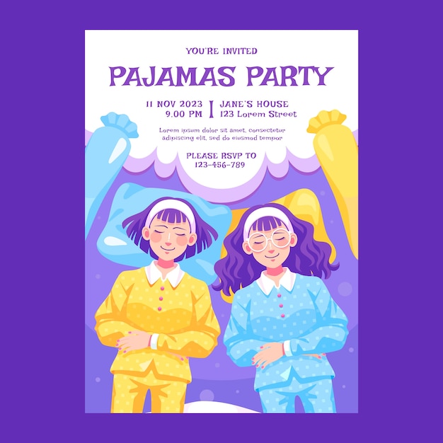 Pink Illustrated Pajama Anime Party Premium Flyer Template PSD