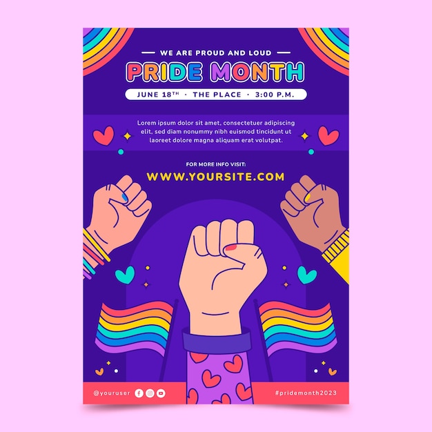 Free vector flat vertical poster template for pride month celebration