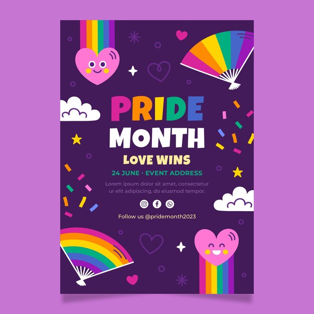 flat vertical poster template for pride month celebration