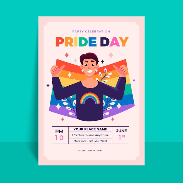 Flat vertical poster template for pride month celebration