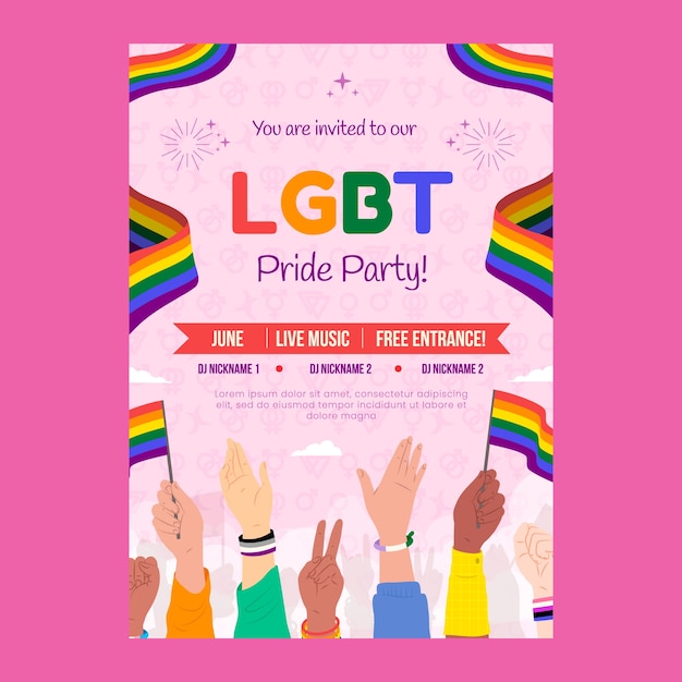 Flat vertical poster template for pride month celebration