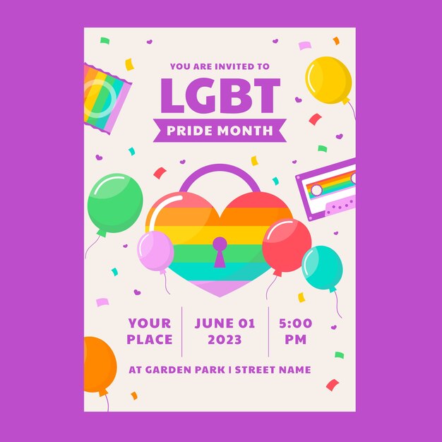 Free vector flat vertical poster template for pride month celebration