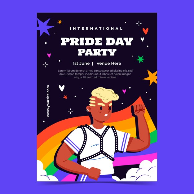 Flat vertical poster template for pride month celebration