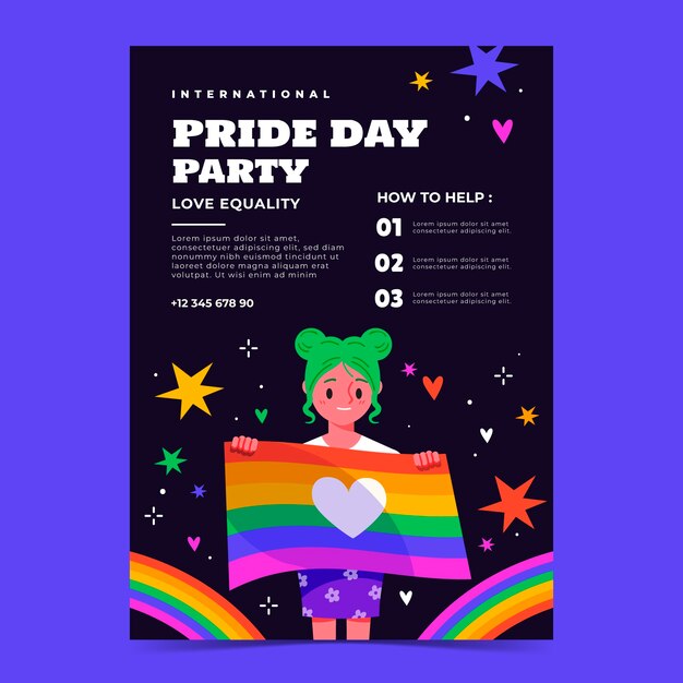 Flat vertical poster template for pride month celebration