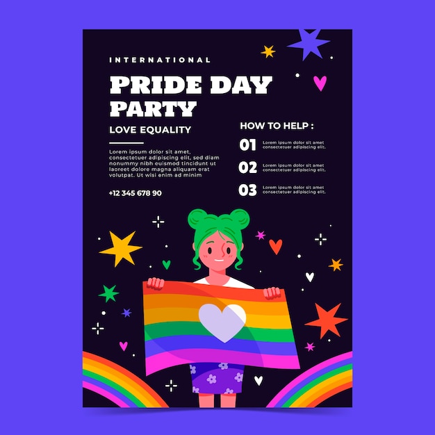 Flat vertical poster template for pride month celebration