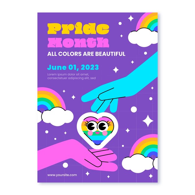 Flat vertical poster template for pride month celebration