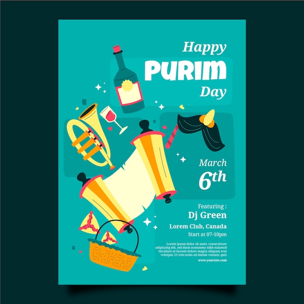 Flat vertical poster template for purim holiday celebration