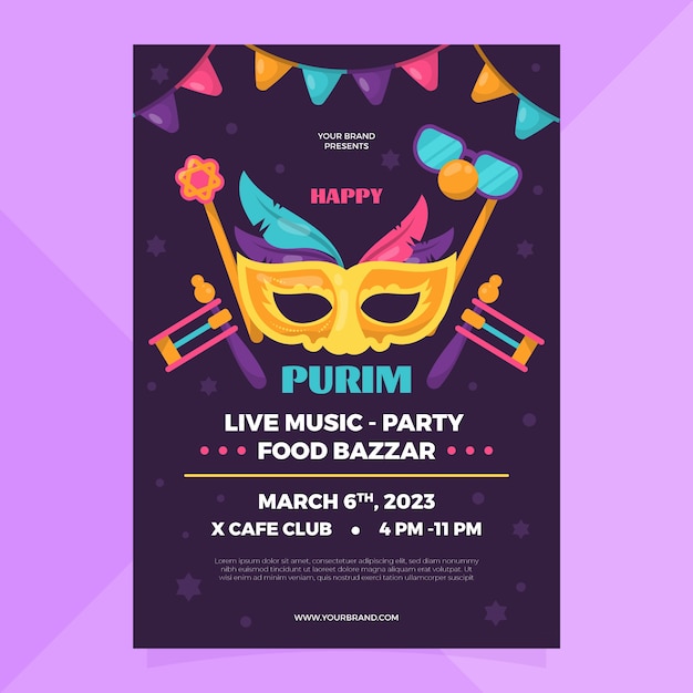 Flat vertical poster template for purim holiday
