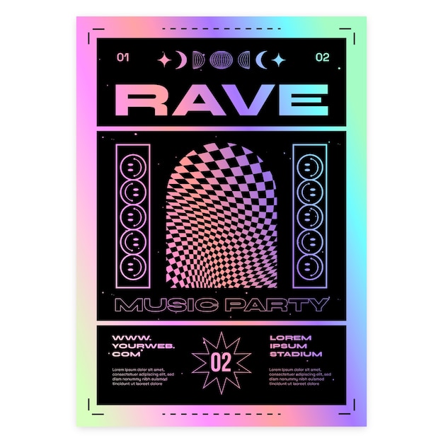 Flat vertical poster template for rave party