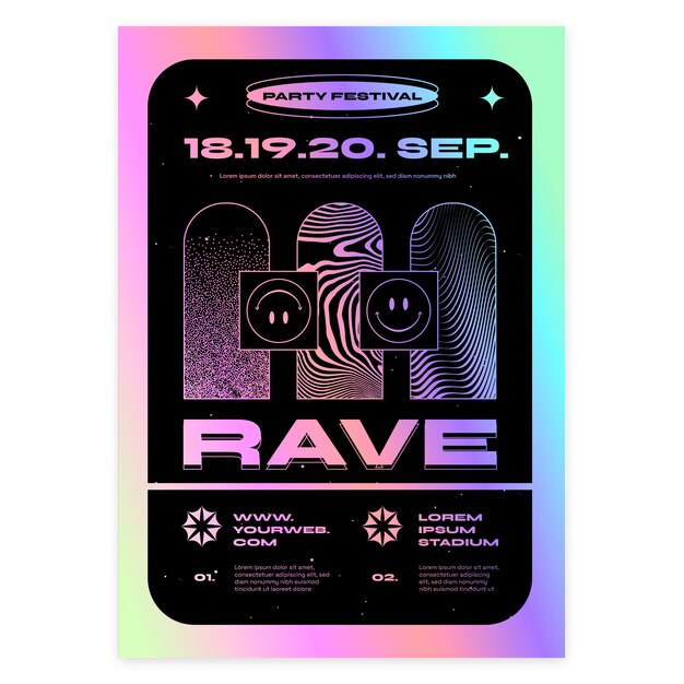 Flat vertical poster template for rave party