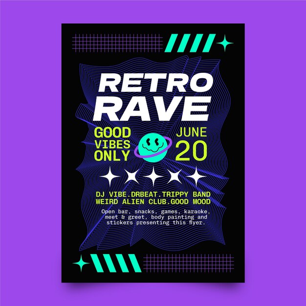 flat vertical poster template for rave party