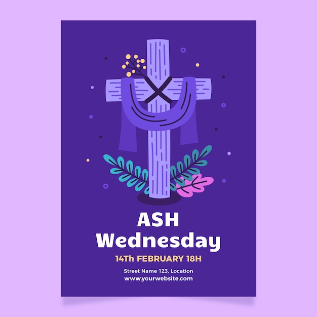 Flat vertical poster template for religious ash wednesday celebration