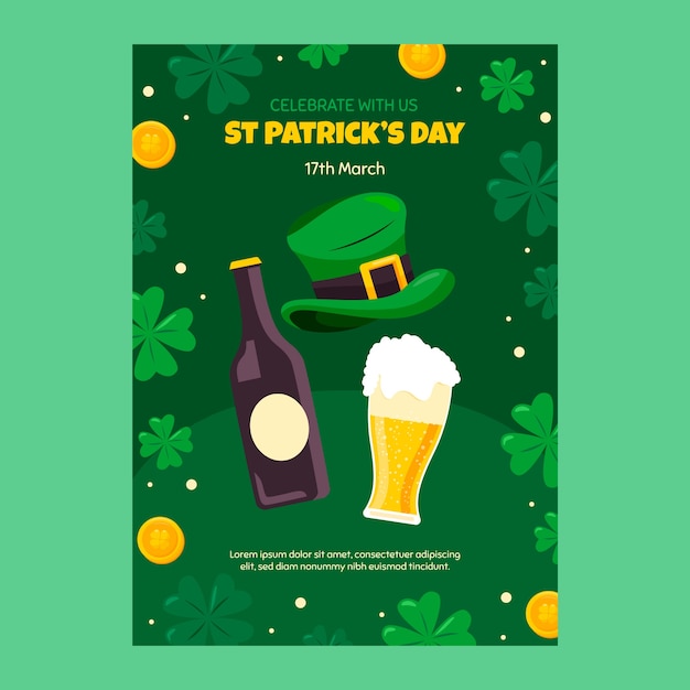 Flat vertical poster template for saint patrick's day celebration