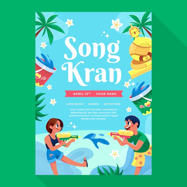 Free vector flat vertical poster template for songkran water festival celebration