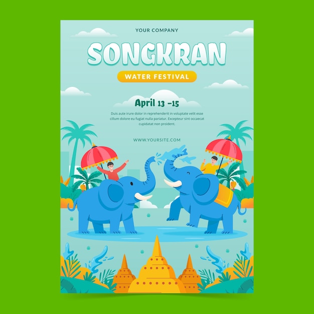 Flat vertical poster template for songkran water festival celebration